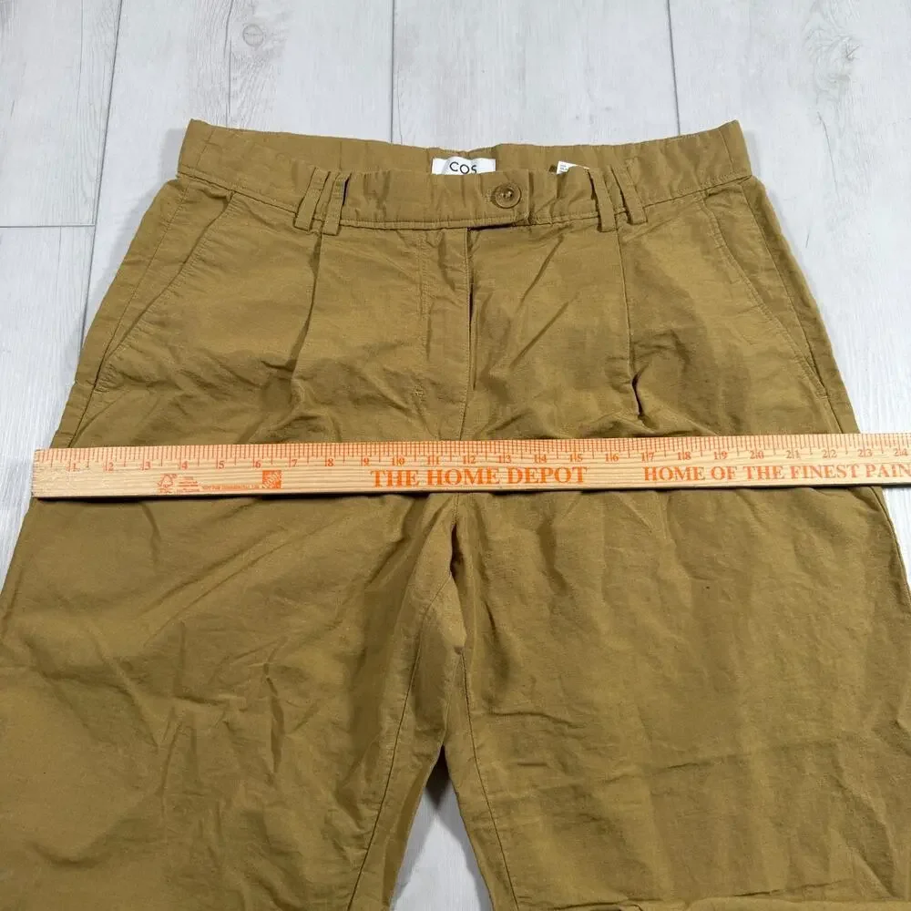 Cos Mustard Brown Cotton Linen Pants 42 Euro 10 US Cropped Trousers